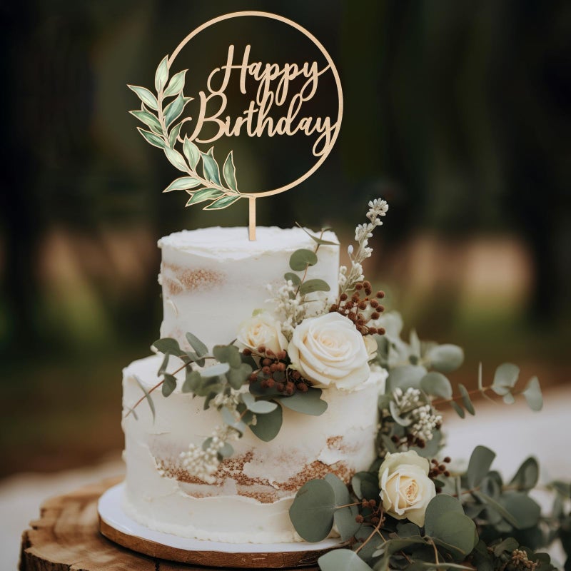 غلاف كعكة عيد ميلاد سعيد من الخشب الأخضر لتزيين كعكة عيد الميلاد (تصميم 02) - Image 4